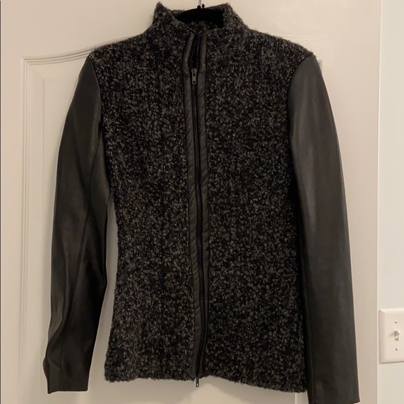 Bailey 44 Boucle Knit Jacket Leather Sleeve Small - Picture 1 of 5